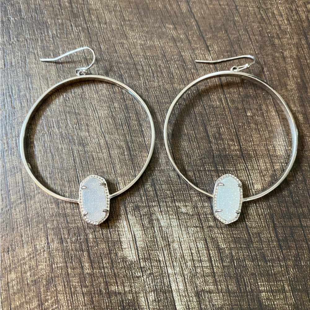 Kendra Scott Elora Silver and White Drusy Hoop Earrings